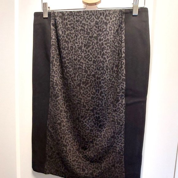 DENVER HAYES Black/Grey Stretch Pencil Skirt w/Animal Print Front Panel - Medium - Picture 5 of 9